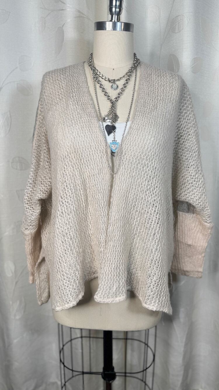 Free People Alpaca Blend Open Front Dolman Sleeve Lace Back Cardigan, Size S